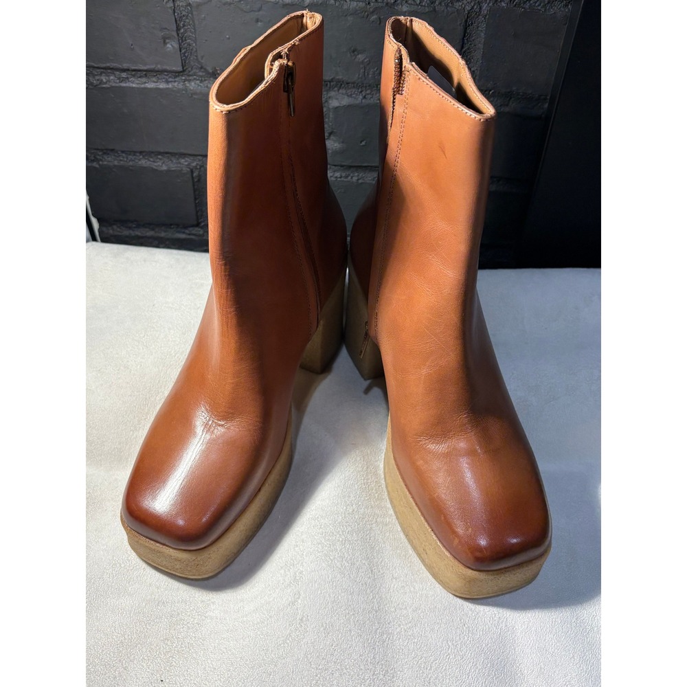 Seychelles Boots Women 6.5 Cognac Navigate Leather Square Toe Platform Heel
